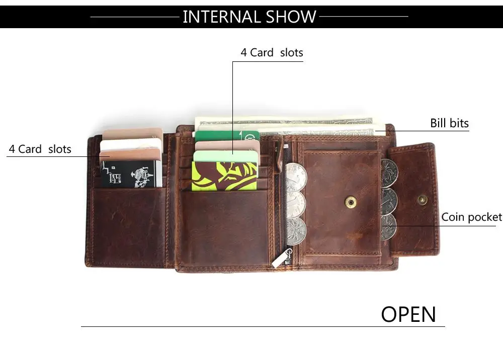 Винтажный дизайнерский мужской короткий кошелек из натуральной воловьей кожи с отделением для карт и отделением для монет