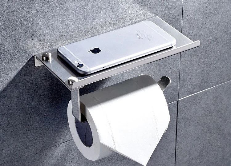 304 Stainless Steel Bathroom Paper Phone Holder with Shelf Bathroom Mobile Phones Towel Rack