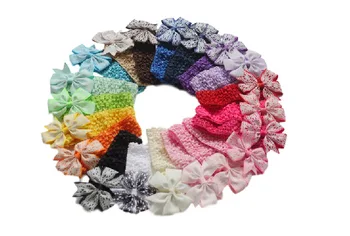 

100pcs/lotNew Baby Girls Headband Kids Infants Crochet weave hairbow flower Headbands Children hair Accessories elastic headwear