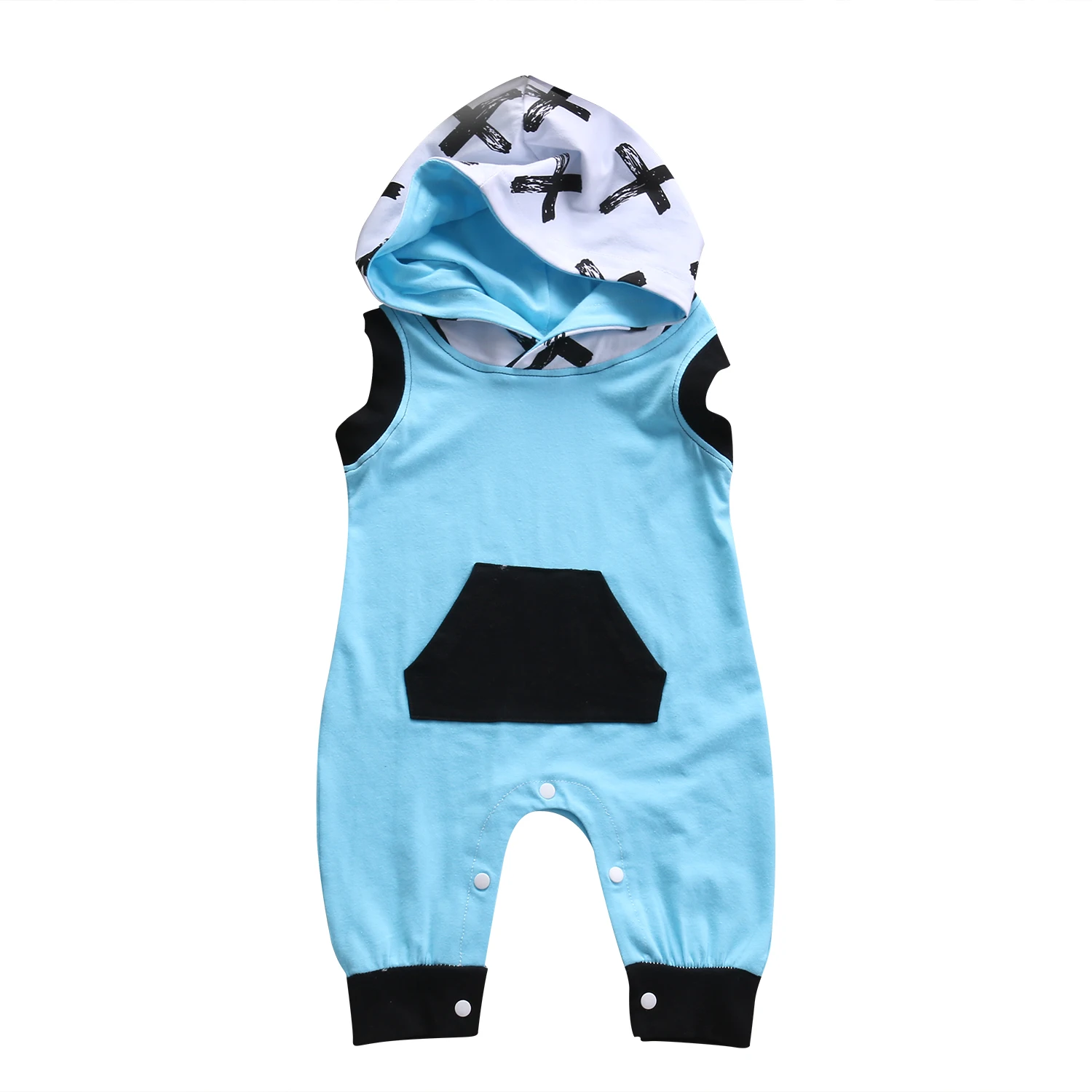 Newborn Baby Boys Hooded Long Romper With Kangaroo pocket Jumpsuit