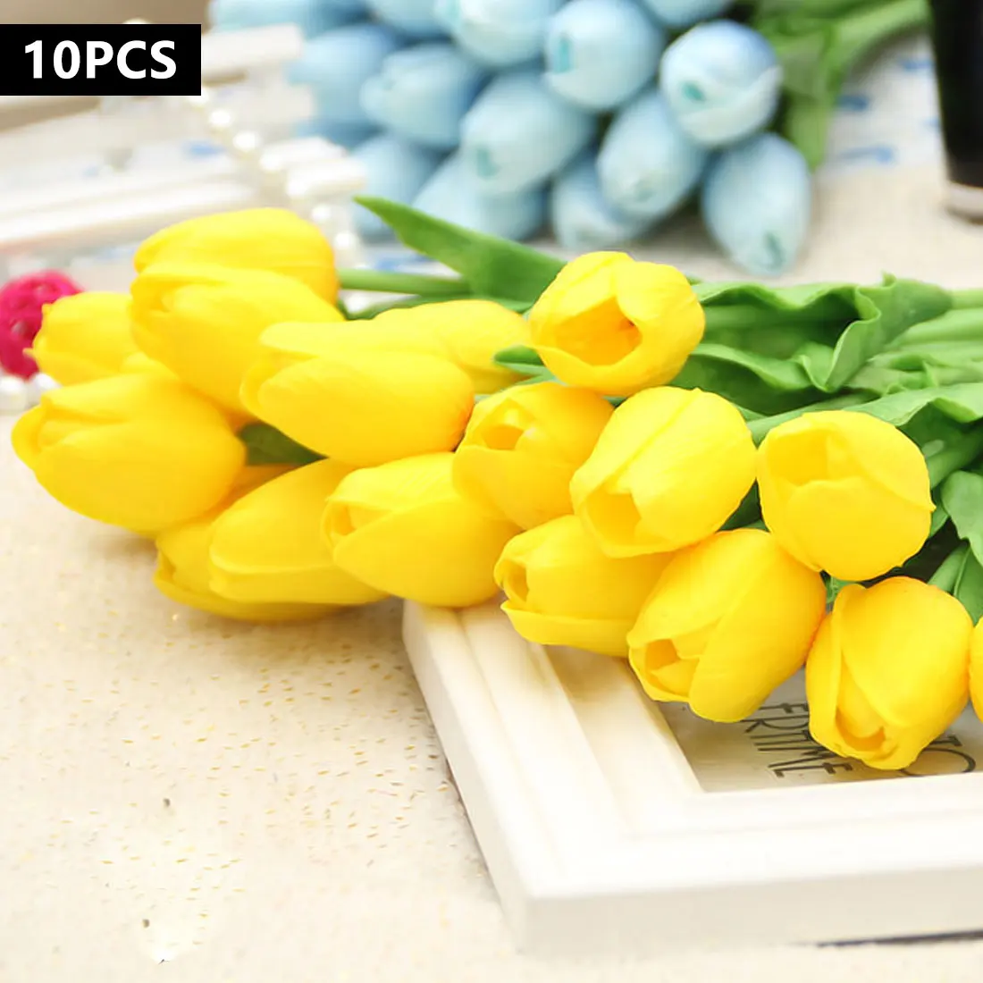 

10 Pcs Beauty Real Touch Flowers Latex Tulips Flower Artificial Bouquet Fake flower Bridal Bouquet Decorate Flowers for Wedding