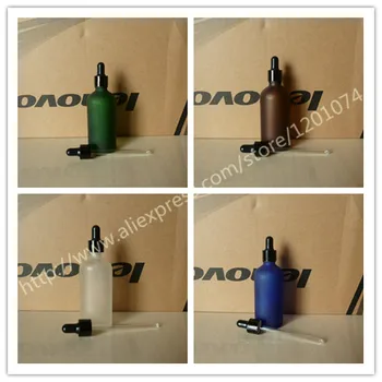 

100ml blue/green/clear/brown frosted Glass Essential Oil Bottle With shiny black aluminum ring(smooth)+white/black dropper cap.