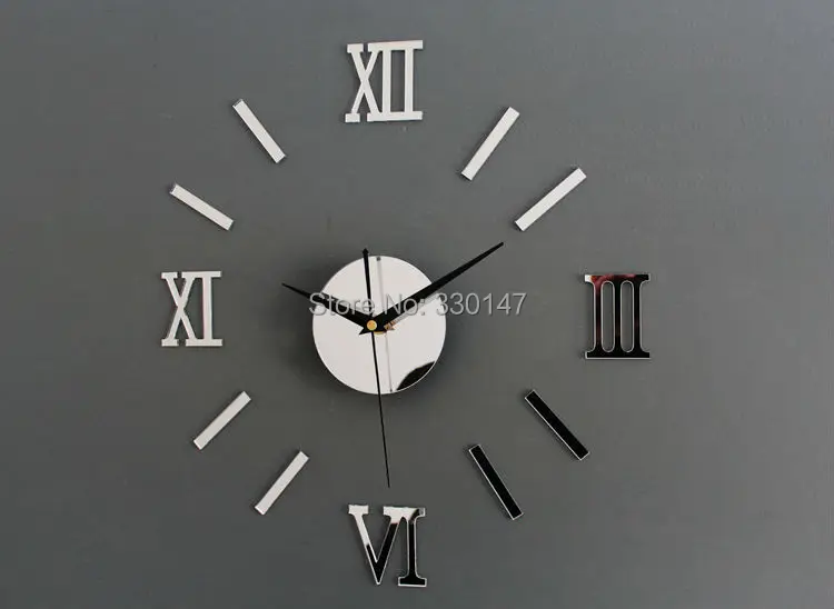 Rome Digital Number wall clock diy 3d mirror Silent Clock Acrylic Brief Quieten DIY wall clock modern design Wholesale