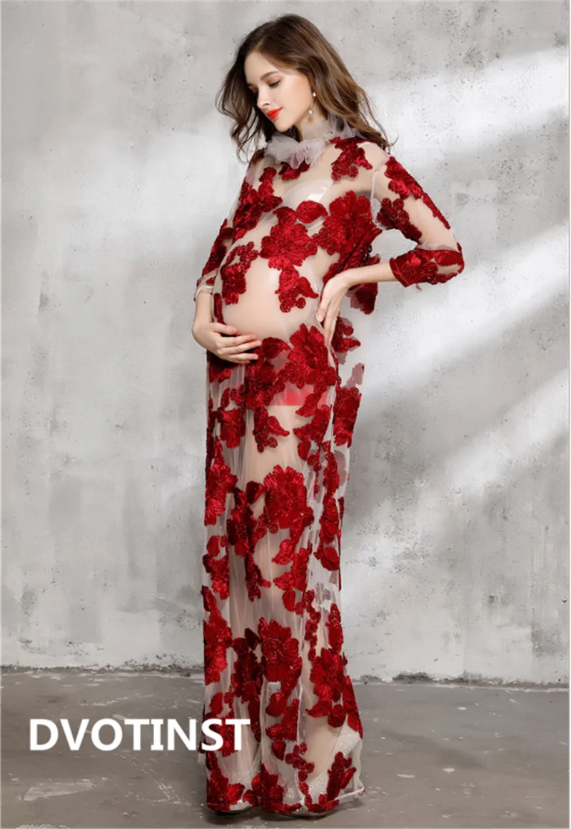 

Dvotinst Photography Props Maternity Dresses for Photo Shoot Pregnancy Dress Pregnant Red FloraPerspective Elegant Studio Prop