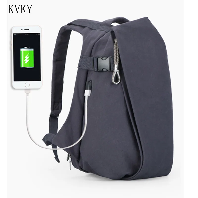 

KVKY 2018 New Vintage Canvas Rucksack Men Laptop Backpacks with USB Charge Interface School Shoulder Bags Man Casual Travel Bag