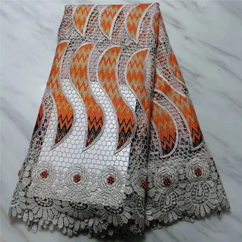 

New Ankara Fabric African Real Wax Print With High Quality Chemical Water Soluble Lace Fabric Wax Guipure Lace Fabric With Beads
