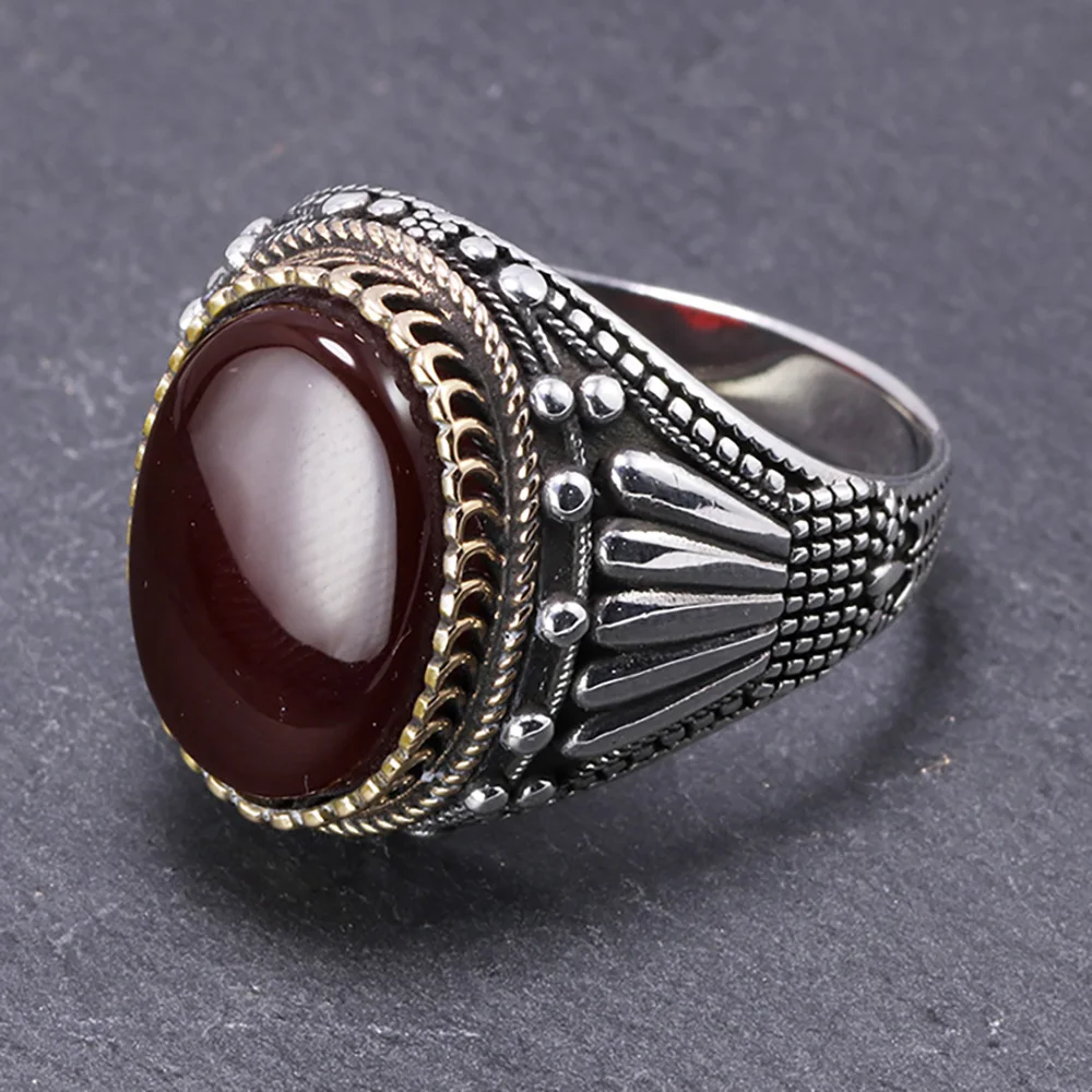 

Real 925 Sterling Silver Mens Rings With Tiger Eye Natural Stones Big Vintage Rings In Fijne Sieraden Turkish Turkey Jewelry