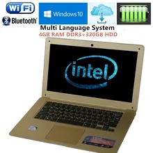 14.1 Inch Ultrathin Laptop Intel Pentium N3520 Quad Core 4G DDR3 320G HDD Wifi HDMI 1.3M HD Webcam Window 7/10 Notebook Computer