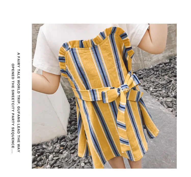Princess dress Kids Baby Girls Summer Stitched striped bows Short sleeved dress sweet style children's clothing (4)