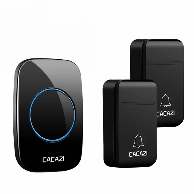 Black 2x1 CACAZI FA12 автономным питанием Беспроводной дверной звонок Водонепроницаемый смарт-нет Батарея Домашний Беспроводной звонок 200 M удаленного 38 куранты 1 2 кнопки - Цвет: Black 2x1
