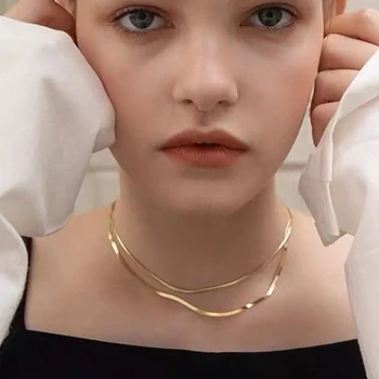 YUN RUO Gold Color Snake Chain Short Necklace Accessory Lace Titanium Steel Woman Jewelry Birthday Gift Never Fade Drop Shipping trendy never fade titanium steel snake chain choker necklace for women