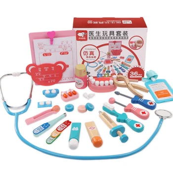 

New 24Pcs/Set Wooden Toys Funny Pretend Play Real Life Cosplay Doctor Game Toy Dentist Medicine Box Pretend Play Doctor Toy D45