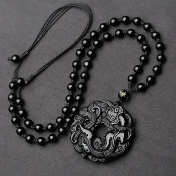 

Natural crystal Obsidian pendant necklace please remark pattern obsidiana dragon colgante de collar de colgante joyer fina China