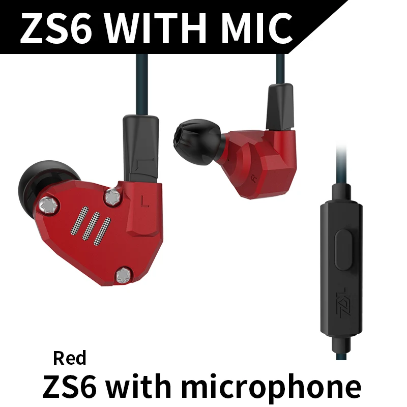 AK KZ ZS6 2DD+ 2BA гибридные наушники-вкладыши HIFI DJ Monito спортивные наушники для бега наушники-вкладыши гарнитура KZ AS10 ZST ZS10 AS16 ZS7 - Цвет: red with mic