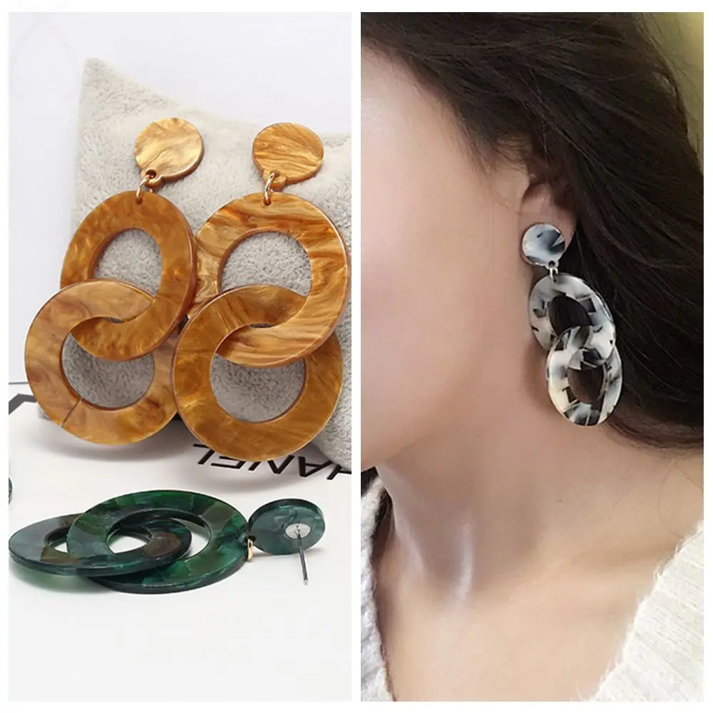 

Two O O Circle Hang Round Geometry Acrylic Acetate Acetic Acid Long Fashion Big Drop Statement Earrings for Women Jewelry