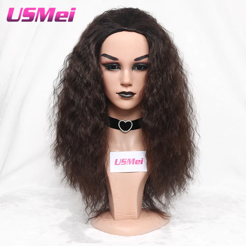 

USMEI kinky curly synthetic wigs 24 inches black and brown color for black women Afro African American Wig Female Cosplay hair