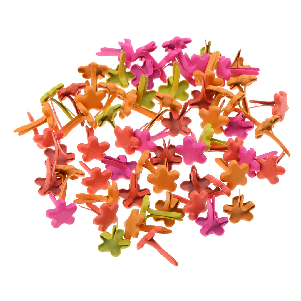 100pcs 7.5mm Flower Shape Metal Brads Paper Fasteners for Scrapbooking Craft