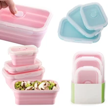 Силиконовая коробка для ланча, складная миска для ланча, контейнер для хранения еды
