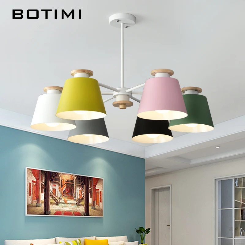  BOTIMI Colorful Chandelier Lighting For Living Room LED Lustre Wooden Hanging Light Modern Chandeli - 32868000153