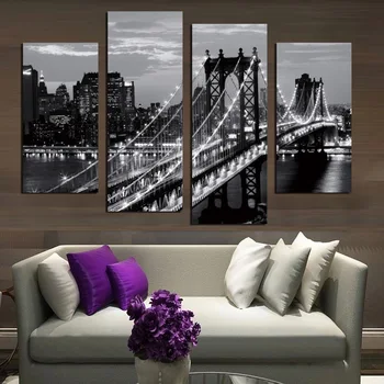 

Stretched 4 Pcs/Set Modern Wall Paintings New York City Canvas Prints Cityscape Artist Canvas Decorative Picture F1639