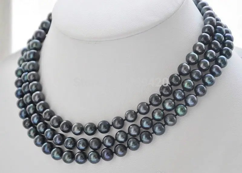 

~~ Free Shipping 49" INCH HOT SELL 8-9MM tahitian GENUINE black PEARL NECKLACE