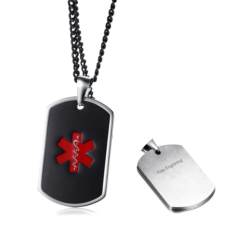 Personalized Custom Medical Alert ID Dog Tag Pendant Necklace Stainless