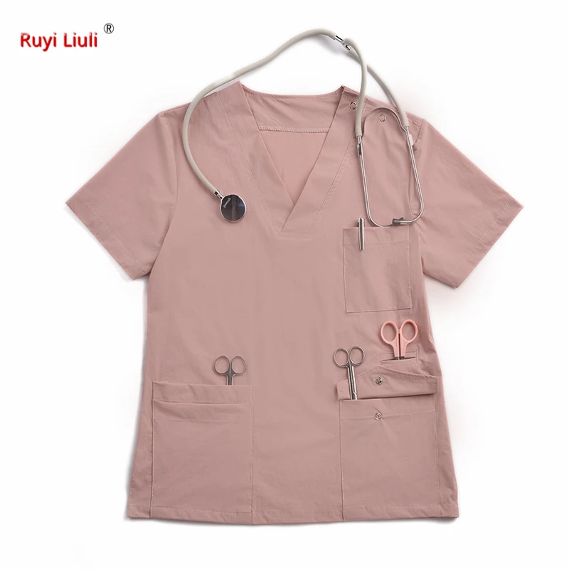 Унисекс костюм медика наборы с коротким рукавом медсестры униформа доктора комплект одежды зубная клиника Рабочие Комбинезоны хирургическое платье лабораторное пальто-RY