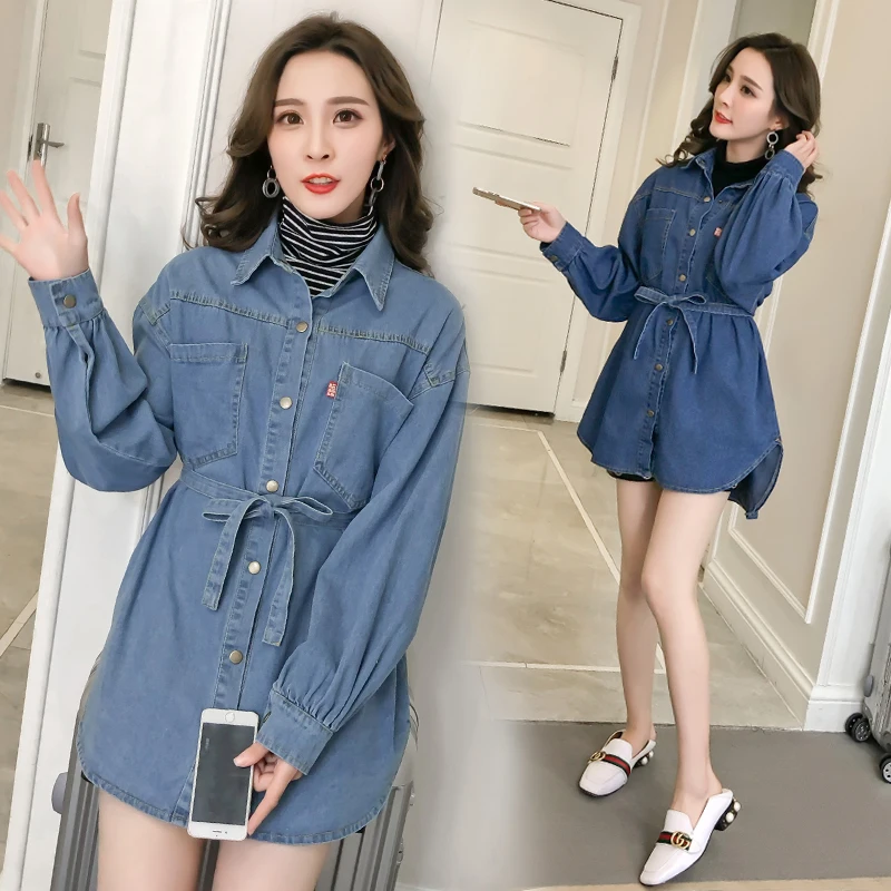 

Solid Turn-down Collar denim blouses Jacket for Women Loose Casual Blue Fashion Women Coats Female outwear Denim Feminine