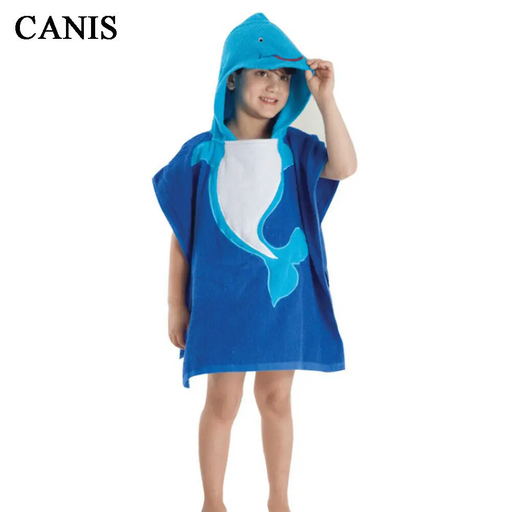 Новое поступление для детей, для мальчиков и девочек с капюшоном пончо Плавание пляжное накидка-полотенце халаты мочалки салфетки для бани халаты полотенца горячей - Цвет: Синий