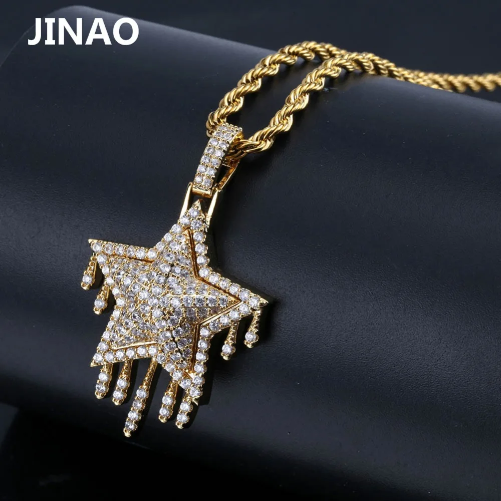 JINAO Мода Iced Out Metor капельная звезда кулон и ожерелье кристалл State для мужчин t кубические циркониевые амулеты хип-хоп мужские ювелирные изделия подарки