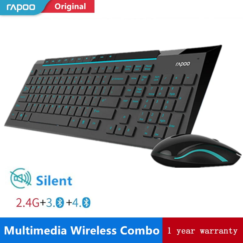 Kopen Rapoo Multimedia Draadloze Toetsenbord Muis Combo met Modieuze Ultra Dunne Whaterproof Stille Muizen voor Computer PC Gaming TV