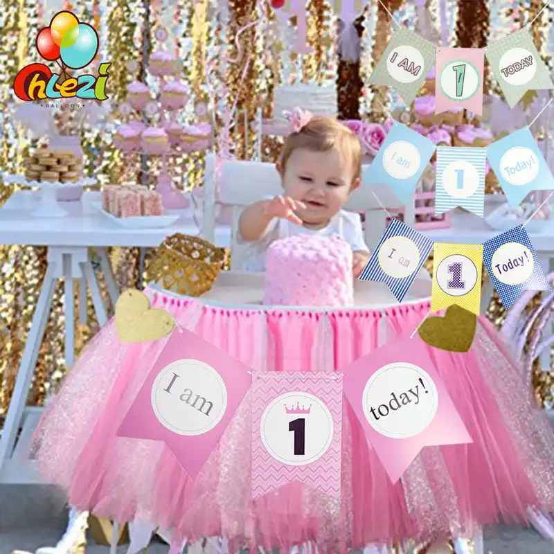 Conjunto de banderines de silla Kawaii para bebé, decoración de primer