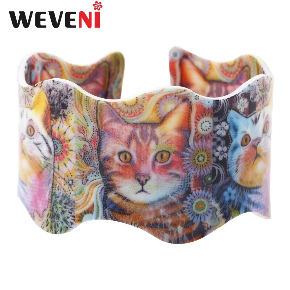 WEVENI акриловые оригинальные дизайнерские широкие браслеты с котенком Любовь