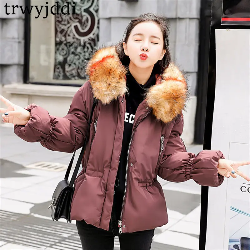 #*Cheap 2018 New Fashion Large Fur Collar Winter Jacket Hooded Women Jacket Coats Thicken Warm Padded Cotton Jackets Short Outwear A1698