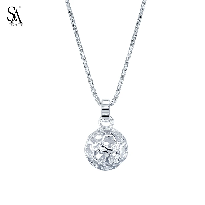 SA SILVERAGE 925 Sterling Silver long Hallow Ball necklace women Fine