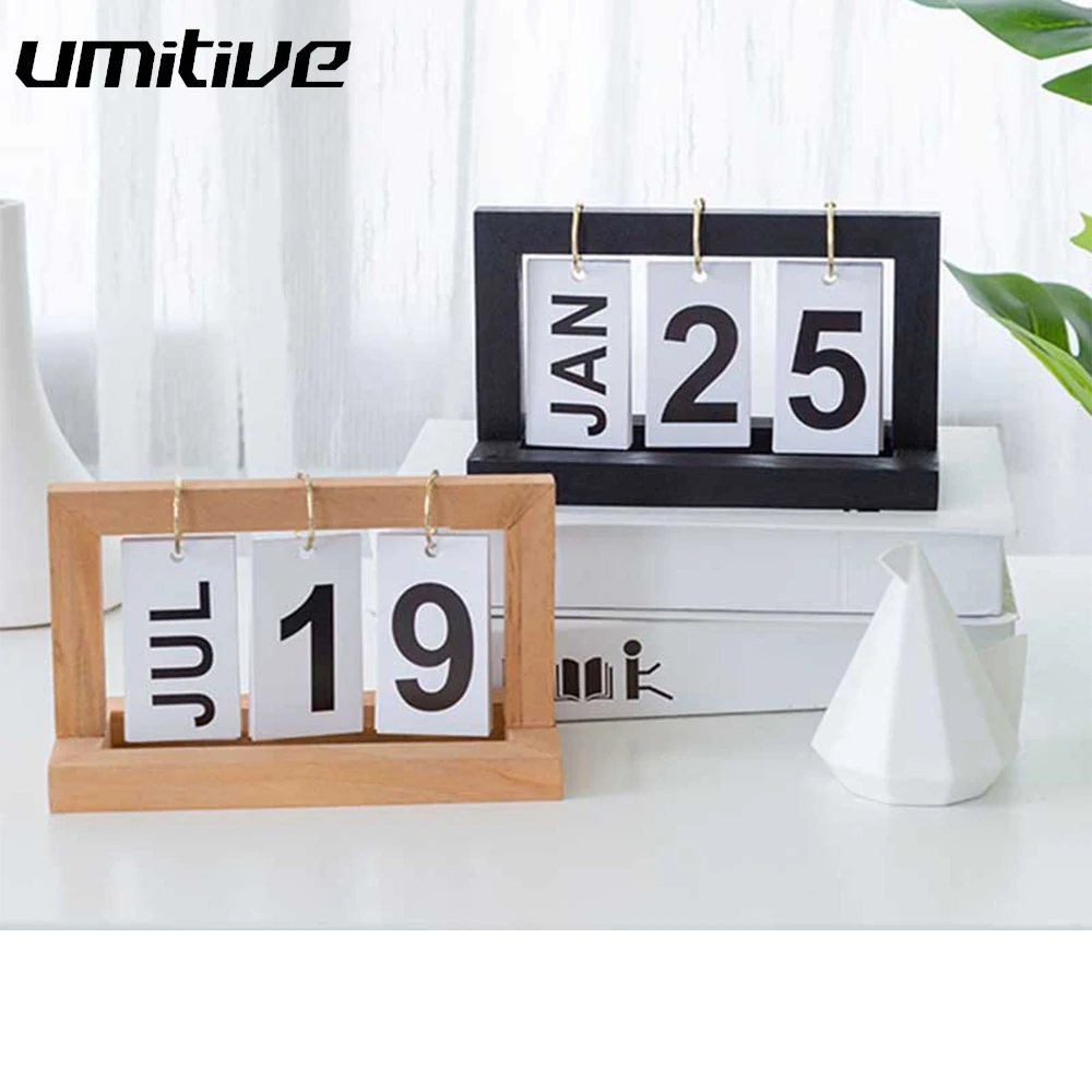 

Umitive 2019 Wood Calendar Planner Organizer Agenda Flip Perpetual Calendar Office And Home Table Decoration