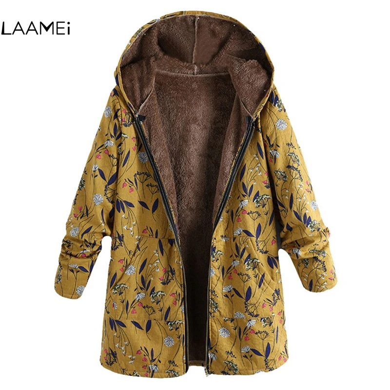 Veste Mélanges Longue Imprimé Et À Éclair Capuche Casual Bleu Mode Peluche jaune Femmes Fermeture Laamei Automne D'hiver De vert Grande En Avec Manteau Taille Mélange pfxT4
