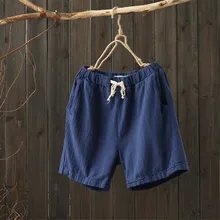 2019 cotton linen font b slim b font women shorts Summer Loose solid shorts women Elastic