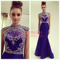 2014 Luxury High Neck Formal Women Evening Dresses Elegant Robe De Soiree Mermaid Beaded Special Occasion Dresses EV0107
