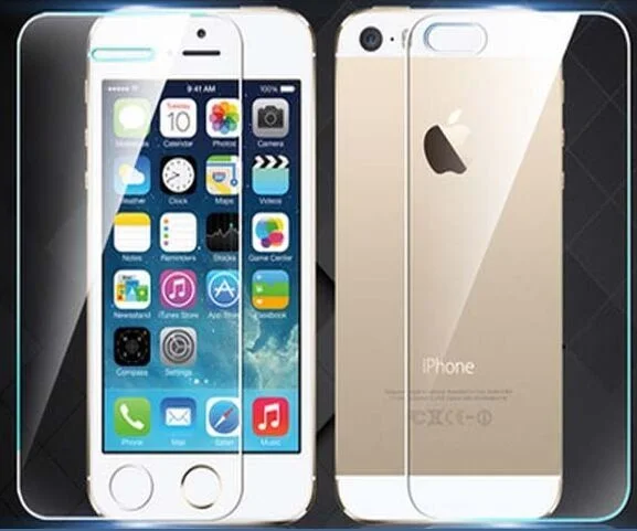 2 pcs/lots one Front one Back 0.3mm Tempered Glass for iPhone 5 5s 9H Hard 2.5D Arc Edge Round Border Back Screen Protector