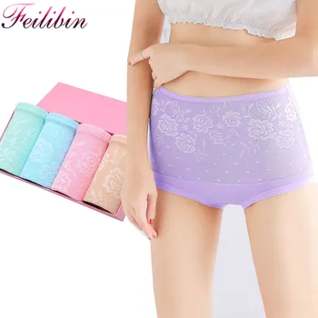 

ZJX 4Pcs/lot Control Panties Women High Waist Slimming Briefs Body Shaperwear Cotton Underwear Lady Sexy Grils Underpants