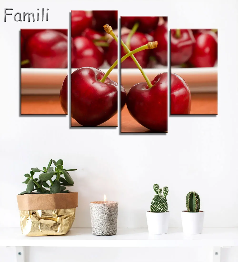 

4pcs canvas painting fruit And Grapes Cheeses Wall Art Painting The Picture Print On Canvas Food Pictures For Home Decor Decorat