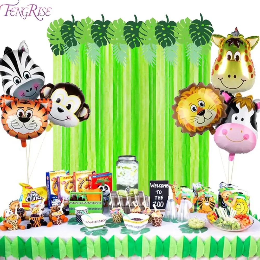 

FENGRISE Wrinkled Paper Safari Party Backdrop Animal Ballon Jungle Party Decor Dinosaur Birthday Party Decor Kids Party Supplies