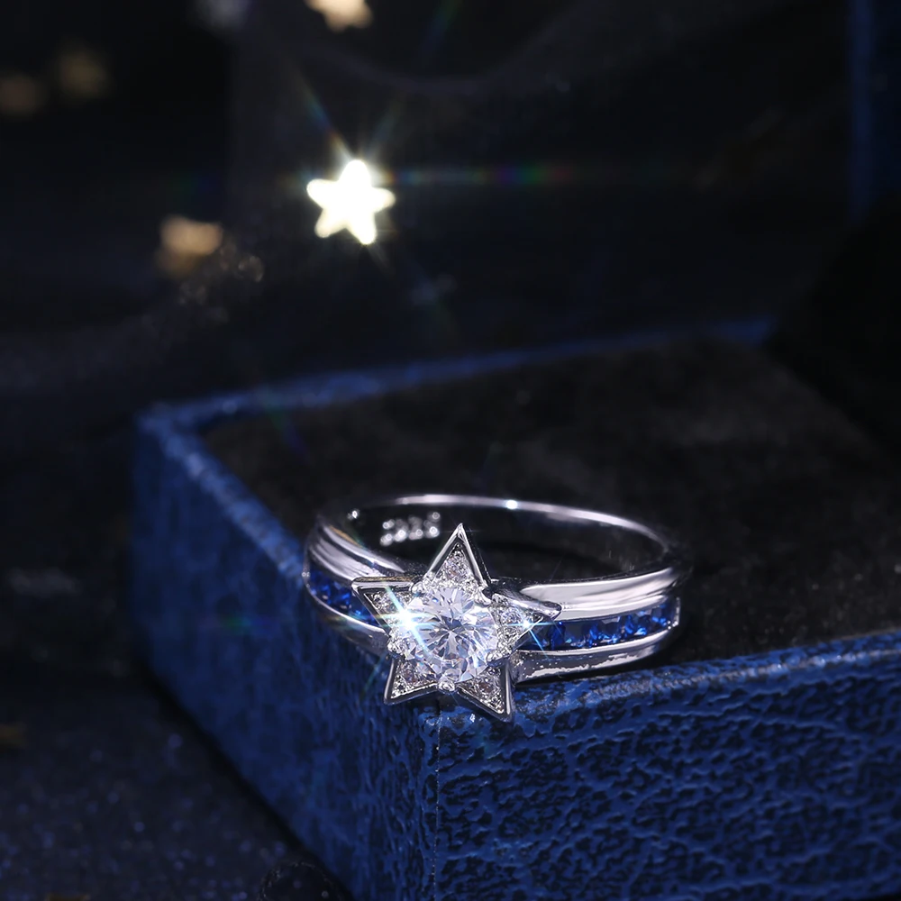 Huitan Navy Style Blue White Color With Shiny Star Shaped Women Rings Micro Paved Factory Direct Selling Rings Dropshipping