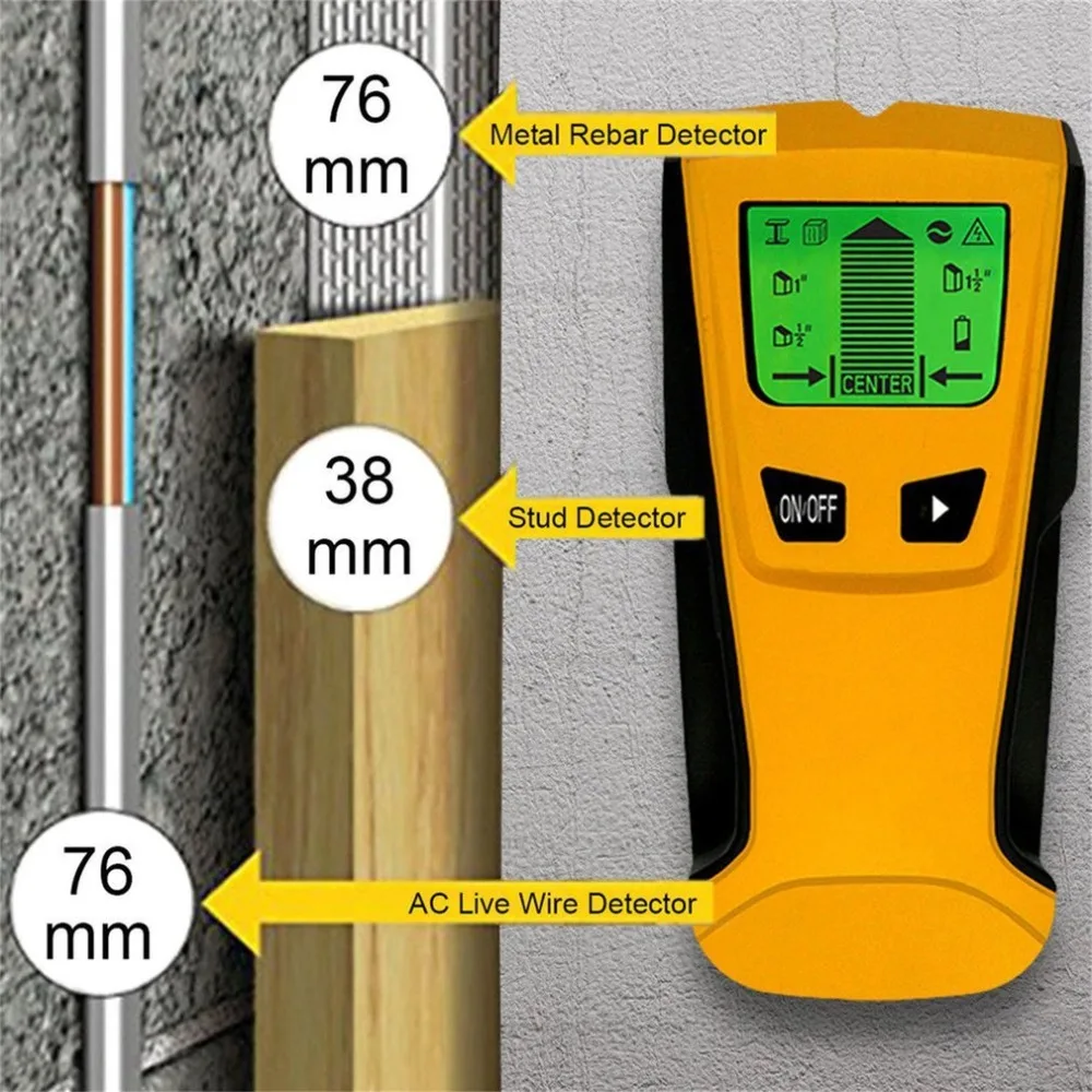 

TH210 3-IN-1 Digital Center Finding Wood Wall Stud Finder Backlight LCD Display Metal AC Live Wire Detector 2018 New Arrival