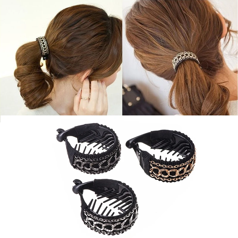 MISM Women Vintage Ponytail Holders Metal Ring Chain Hairgrips Banana