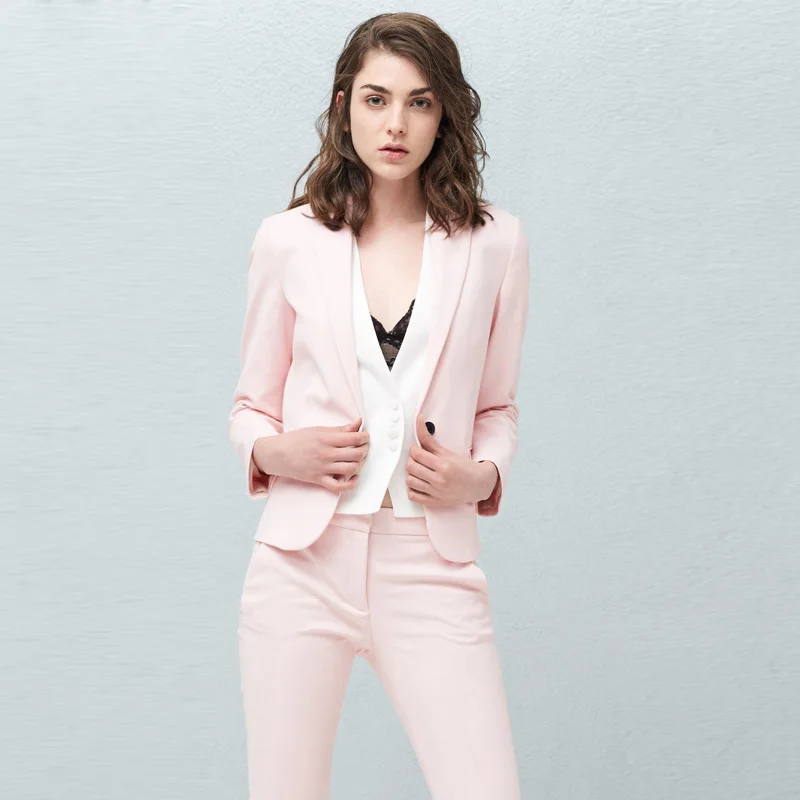 

New Blazers Suit Solid Simple Women Pants Suits 2 Two Piece Sets Long Slim Jacket & Pants Female High quality business attire A