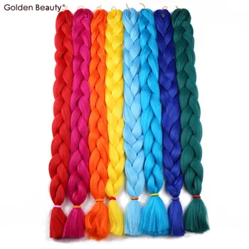 

Golden Beauty 41''165g Jumbo Braid Hair False Synthetic Xpression Braiding Hair For Braid Blonde Blue Pink White Gray Rainbow