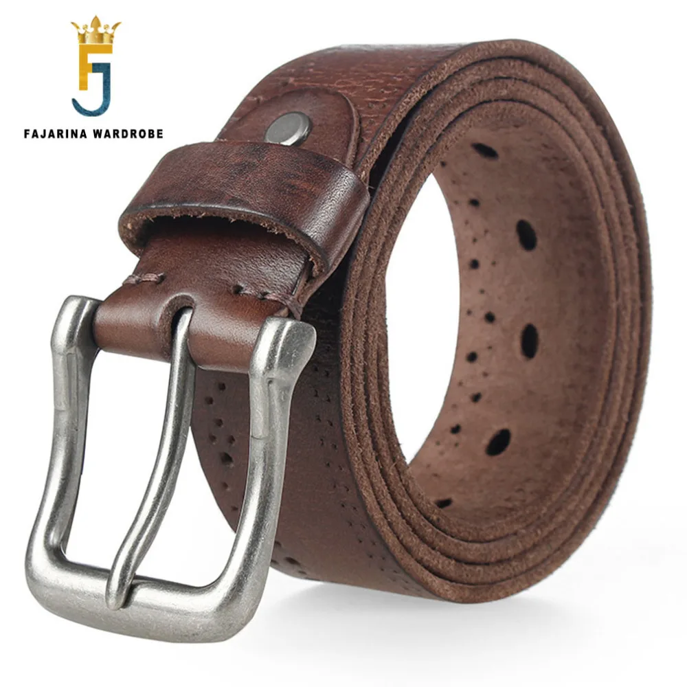 FAJARINA Quality Pin Styles Retro Model Belt Dot Striped Cow Skin Leather Accessories Belts for Men Accessory Jeans N17FJ315