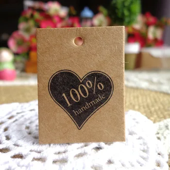 

300pcs String Included Retro 100% Handmade and Heart Printed Kraft Blank Paper Card Hang tag Gift tag For Party Bag Box Decor